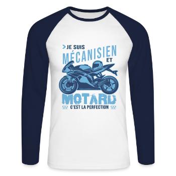 motard parfait mécanisien parfait - T-shirt baseball manches longues Homme - blanc/marine - Devant - Nik (191cm)