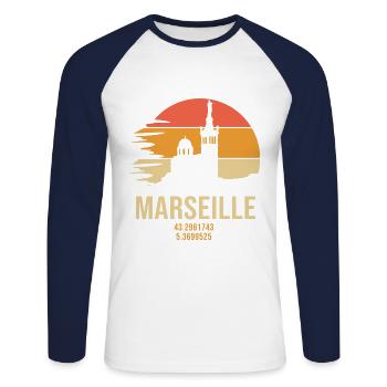 Marseille 13 marseillais marseille - T-shirt baseball manches longues Homme - blanc/marine - Devant - Nik (191cm)