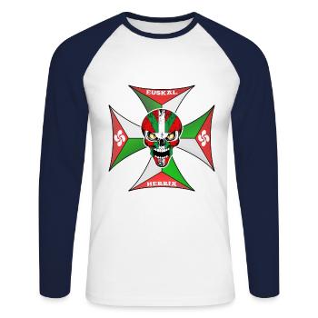 Euskal Herria cross - T-shirt baseball manches longues Homme - blanc/marine - Devant - Nik (191cm)