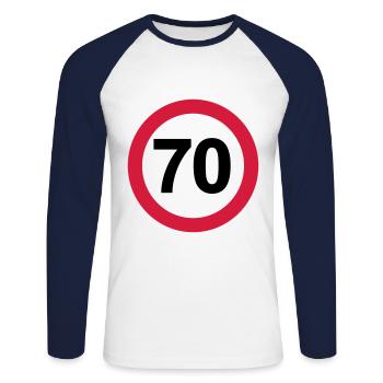 70 - Unisex Baseballshirt langarm - Weiß/Navy - Vorne - Nik (191cm)