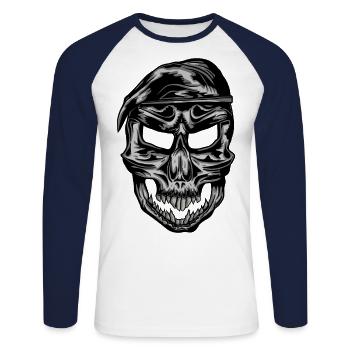 Military Soldiers Skull Beret - Unisex Long Sleeve Baseball T-Shirt - white/navy - Front - Nik (191cm)