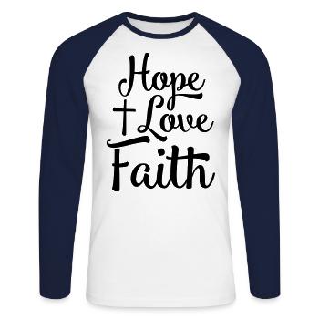 Hoffnung Liebe Glaube - Unisex Baseballshirt langarm - Weiß/Navy - Vorne - Nik (191cm)