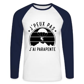 J'peux Pas j'ai Parapente, Cadeau Parapentiste - T-shirt baseball manches longues Homme - blanc/marine - Devant - Nik (191cm)