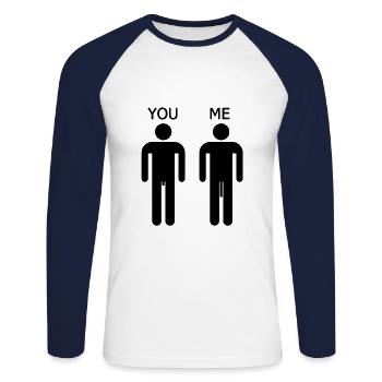 You me funny design black idée de cadeau - T-shirt baseball manches longues Homme - blanc/marine - Devant - Nik (191cm)