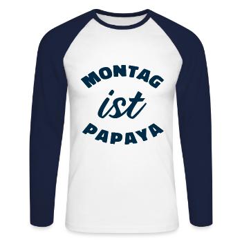 Montag Ist Papaya - Unisex Baseballshirt langarm - Weiß/Navy - Vorne - Nik (191cm)