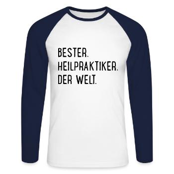 Bester Heilpraktiker - Unisex Baseballshirt langarm - Weiß/Navy - Vorne - Nik (191cm)