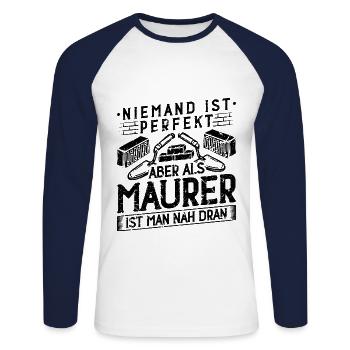 Bauarbeiter Spruch Motiv Maurer - Unisex Baseballshirt langarm - Weiß/Navy - Vorne - Nik (191cm)