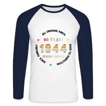 80 Years Old Made In 1944 Vintage February 1944 - T-shirt baseball manches longues Homme - blanc/marine - Devant - Nik (191cm)