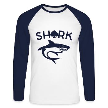 SHARK POKER - Unisex Baseballshirt langarm - Weiß/Navy - Vorne - Nik (191cm)