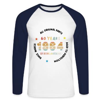 60 Years Old Made In 1964 Vintage March 1964 - T-shirt baseball manches longues Homme - blanc/marine - Devant - Nik (191cm)