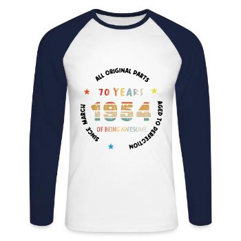 70 Years Old Made In 1954 Vintage March 1954 - T-shirt baseball manches longues Homme - blanc/marine - Devant - Nik (191cm)