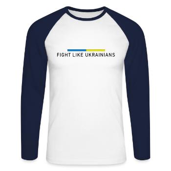 Combattez comme les Ukrainiens - T-shirt baseball manches longues Homme - blanc/marine - Devant - Nik (191cm)