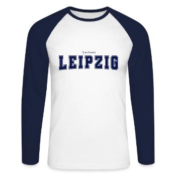 Leipzig - Unisex Baseballshirt langarm - Weiß/Navy - Vorne - Nik (191cm)