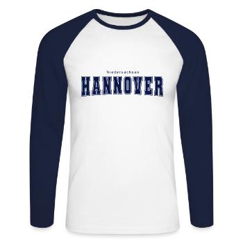 Hannover - Unisex Baseballshirt langarm - Weiß/Navy - Vorne - Nik (191cm)