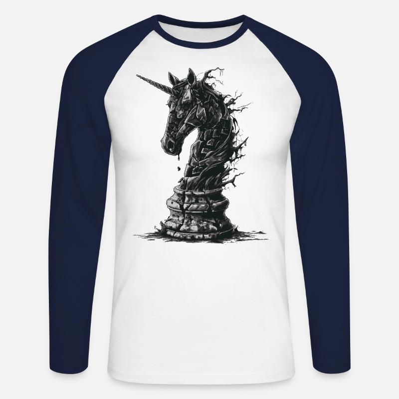 Springer Schach Pferd - Unisex Baseballshirt langarm - Weiß/Navy