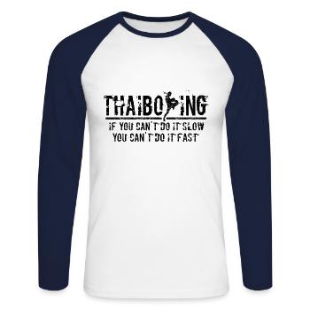 Thaiboxing Muay Thai - T-shirt baseball manches longues Homme - blanc/marine - Devant - Nik (191cm)