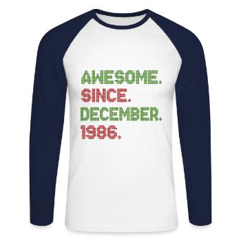 Génial depuis décembre Noël Ave 1986 - T-shirt baseball manches longues Homme - blanc/marine - Devant - Nik (191cm)