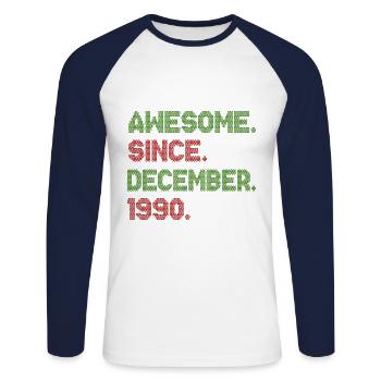 Génial depuis décembre 1990 Avenue de Noël - T-shirt baseball manches longues Homme - blanc/marine - Devant - Nik (191cm)