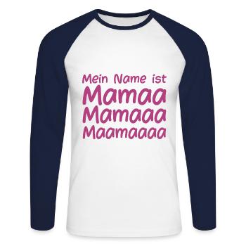 Mein Name ist Mama - Unisex Baseballshirt langarm - Weiß/Navy - Vorne - Nik (191cm)