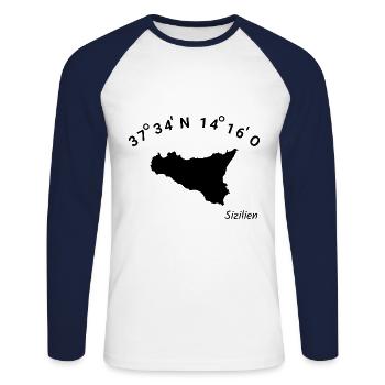 Sizilien Koordinaten Italien Urlaub Sicilia Idee - Unisex Baseballshirt langarm - Weiß/Navy - Vorne - Nik (191cm)