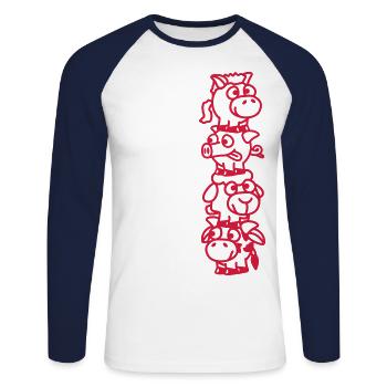 smiley_animal_stake_1c - Unisex Long Sleeve Baseball T-Shirt - white/navy - Front - Nik (191cm)