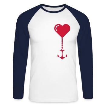 Anker Herz Liebe JGA Hafen Ehe Heimat - Unisex Baseballshirt langarm - Weiß/Navy - Vorne - Nik (191cm)
