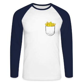 French Fries Chips Pocket Fast Food Gift - Unisex Long Sleeve Baseball T-Shirt - white/navy - Front - Nik (191cm)