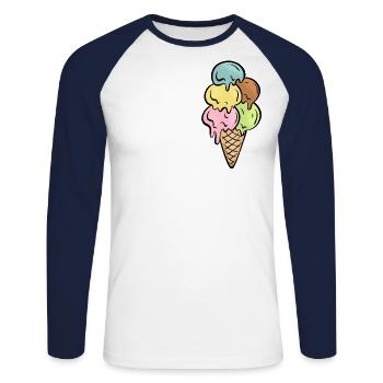 Cornet de glace - T-shirt baseball manches longues Homme - blanc/marine - Devant - Nik (191cm)