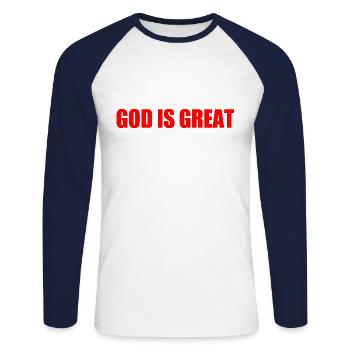 god is great - T-shirt baseball manches longues Homme - blanc/marine - Devant - Nik (191cm)