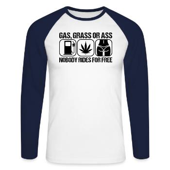 Du gaz, de l’herbe ou des ânes. Personne ne monte pour le libre - T-shirt baseball manches longues Homme - blanc/marine - Devant - Nik (191cm)
