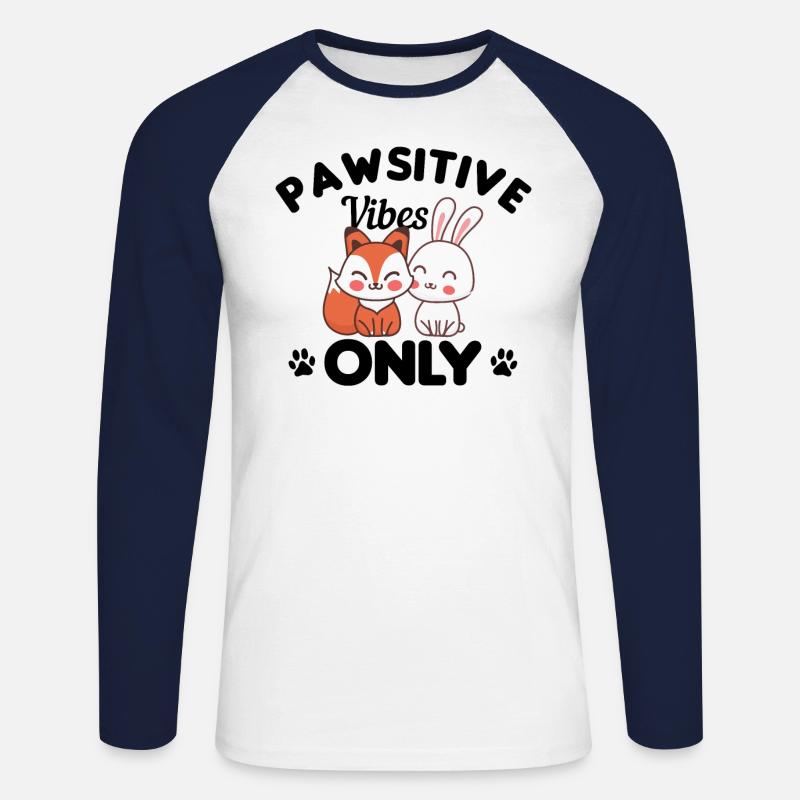 Tiere Pawsitive Vibes Nur Geschenk - Unisex Baseballshirt langarm - Weiß/Navy