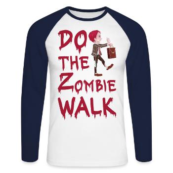Do The Zombie Walk Horror Halloween Untote Leiche - Unisex Baseballshirt langarm - Weiß/Navy - Vorne - Nik (191cm)