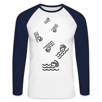 Icône d’onde - T-shirt baseball manches longues Homme - blanc/marine - Devant - Nik (191cm)