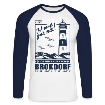 Brokdorf Nordsee Elbufer Strand Camping Leuchtturm - Unisex Baseballshirt langarm - Weiß/Navy - Vorne - Nik (191cm)