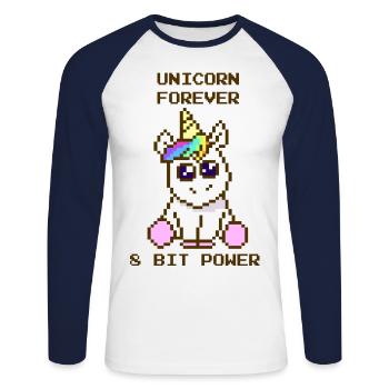 Licorne pour toujours - Einhorn für immer Shirt, Sticker - T-shirt baseball manches longues Homme - blanc/marine - Devant - Nik (191cm)