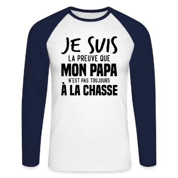 La preuve que mon papa pas toujours chasse - T-shirt baseball manches longues Homme - blanc/marine - Devant - Nik (191cm)
