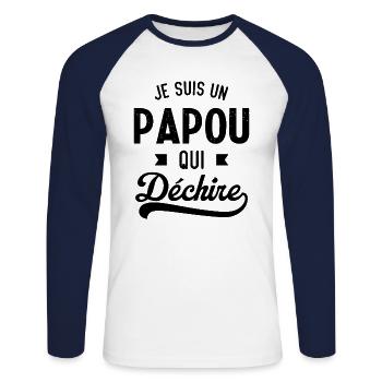 Je suis un papou qui déchire - T-shirt baseball manches longues Homme - blanc/marine - Devant - Nik (191cm)