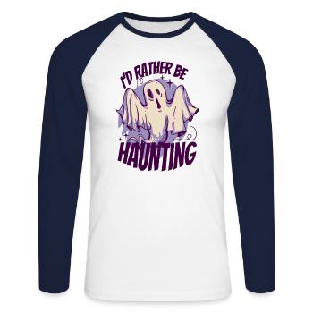 Halloween Ghost Ghost I'd Rather Be Haunting - Unisex Long Sleeve Baseball T-Shirt - white/navy - Front - Nik (191cm)