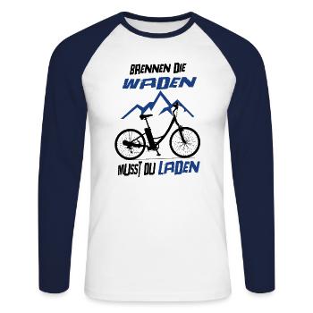 Brennen Die Waden Musst Du Laden E-Bike Fahrrad - Unisex Baseballshirt langarm - Weiß/Navy - Vorne - Nik (191cm)