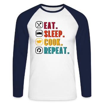 Koch Hobbykoch Eat Sleep Cook Repeat Geschenkidee - Unisex Baseballshirt langarm - Weiß/Navy - Vorne - Nik (191cm)