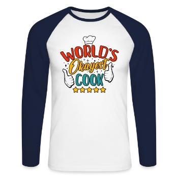 Chef amateur Humour Cuisine Le meilleur cuisinier du monde Drôle - T-shirt baseball manches longues Homme - blanc/marine - Devant - Nik (191cm)