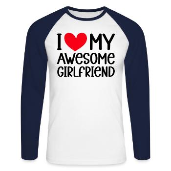 Paare Liebe Herz Freund Geschenkidee Beziehung - Unisex Baseballshirt langarm - Weiß/Navy - Vorne - Nik (191cm)