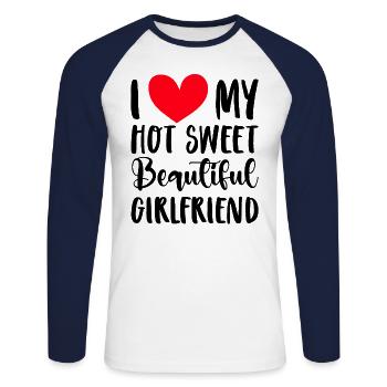 Paare Liebe Herz Freund Geschenkidee Beziehung - Unisex Baseballshirt langarm - Weiß/Navy - Vorne - Nik (191cm)