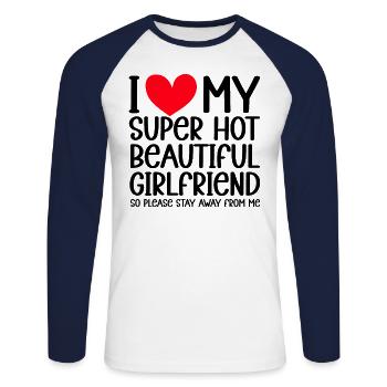 I Love My Girlfriend Couples Boyfriend Gift Idea - Unisex Long Sleeve Baseball T-Shirt - white/navy - Front - Nik (191cm)