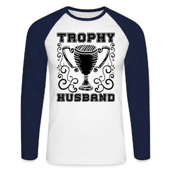 Mari Mariage Hommes Idée cadeau Mariage Mariage - T-shirt baseball manches longues Homme - blanc/marine - Devant - Nik (191cm)