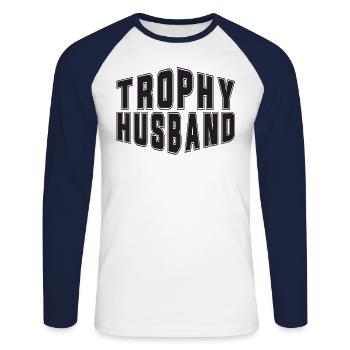 Mari Mariage Hommes Idée cadeau Mariage Mariage - T-shirt baseball manches longues Homme - blanc/marine - Devant - Nik (191cm)