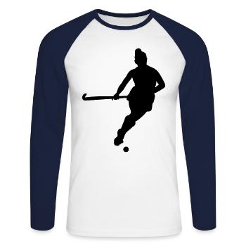 feldhockey spielerin silhouette - Unisex Baseballshirt langarm - Weiß/Navy - Vorne - Nik (191cm)