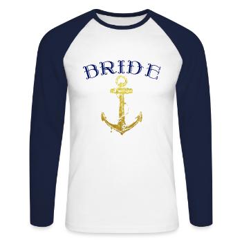 Cadeau de célibataire mariée avec motif ancre - T-shirt baseball manches longues Homme - blanc/marine - Devant - Nik (191cm)