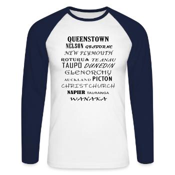 Nouvelle-Zélande Villes Nouvelle-Zélande Auckland - T-shirt baseball manches longues Homme - blanc/marine - Devant - Nik (191cm)