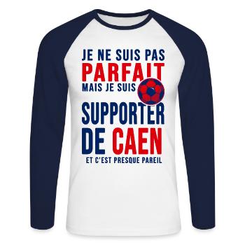 supporter football Caen Cadeau foot caennais - T-shirt baseball manches longues Homme - blanc/marine - Devant - Nik (191cm)